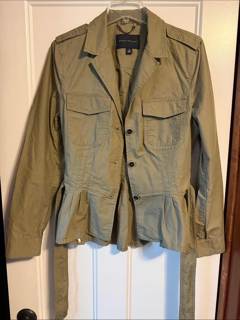 Banana Republic Military-Inspired Olive Utility Jacket with Peplum Waist